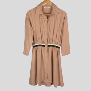 Zara women's pink blush long sleeves button up Lyocell dress size small